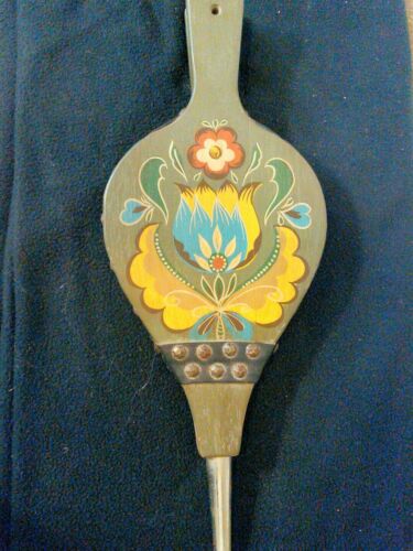 ANTIQUE VINTIAGE HAND PAINTED FLORAL DESIGN WOOD LEATHER FIRE BLOWER BELLOW