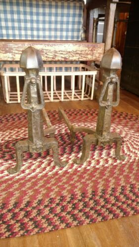 Antique Cahill Arts & Crafts Cast Iron Brass Fireplace Andirons Firedogs 18