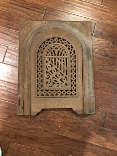 Cast Iron Vintage Antique Arched Fireplace Cover Door Frame See Descr