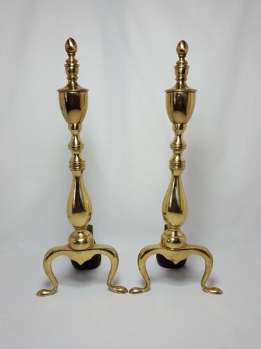 Vintage Solid Brass Federal Leg Fire Place Andirons Pair