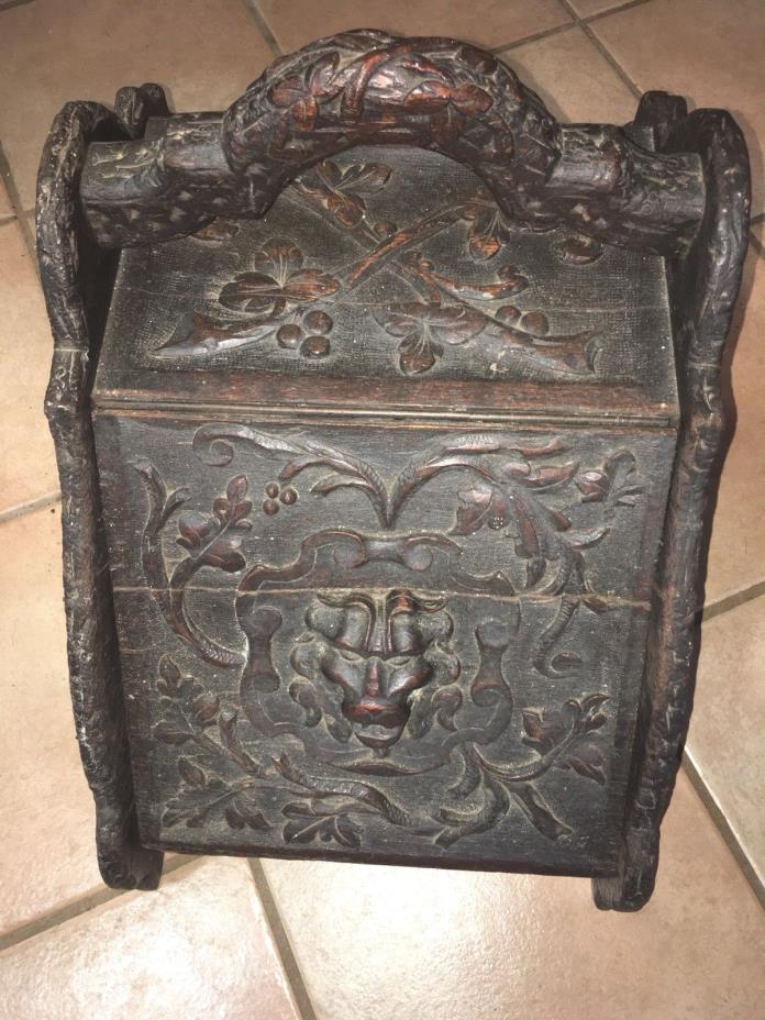 Antique Victorian Coal Shuttle Ornate Wood Box With Galvanized Insert