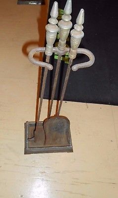 Vintage Brass & Metal Fireplace Tool Set, Shovel, Poker