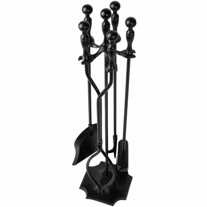 5 Pieces Fireplace Tools Set Wrought Iron Firepit Poker shovel tong brush holder