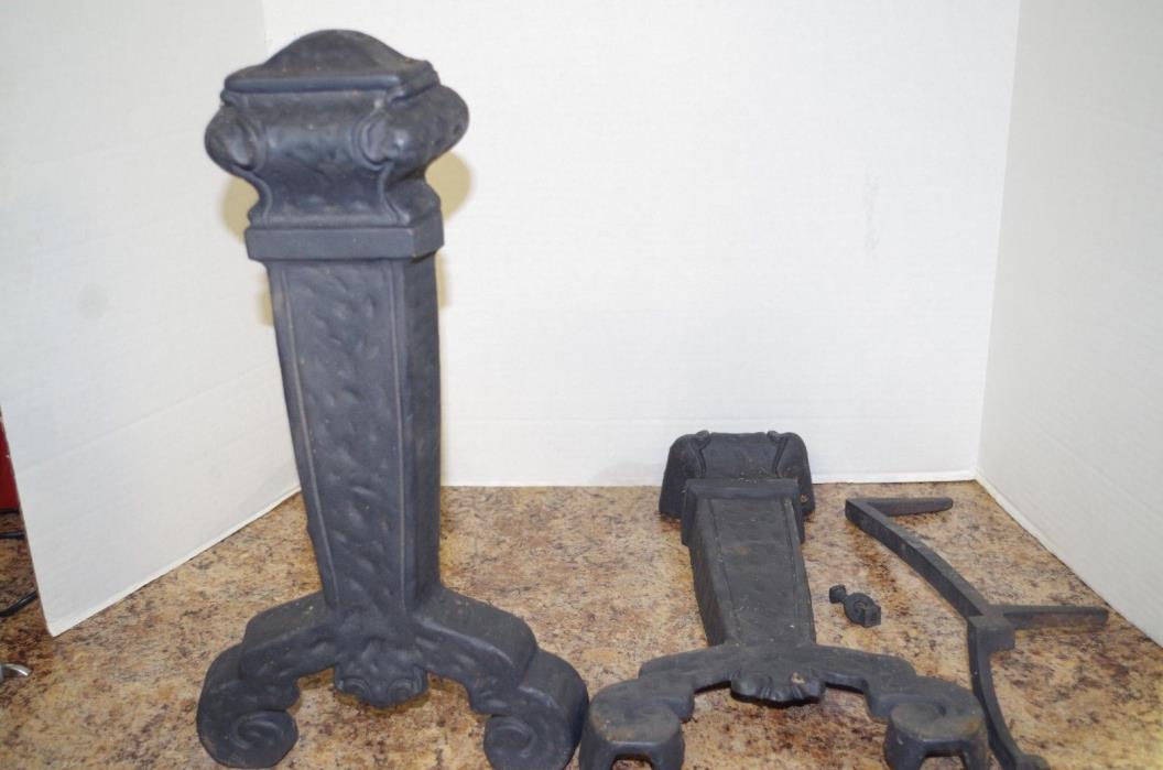 Antique Set Vintage Cast Iron Andirons Fireplace Insert Log Holders Stamped 1928