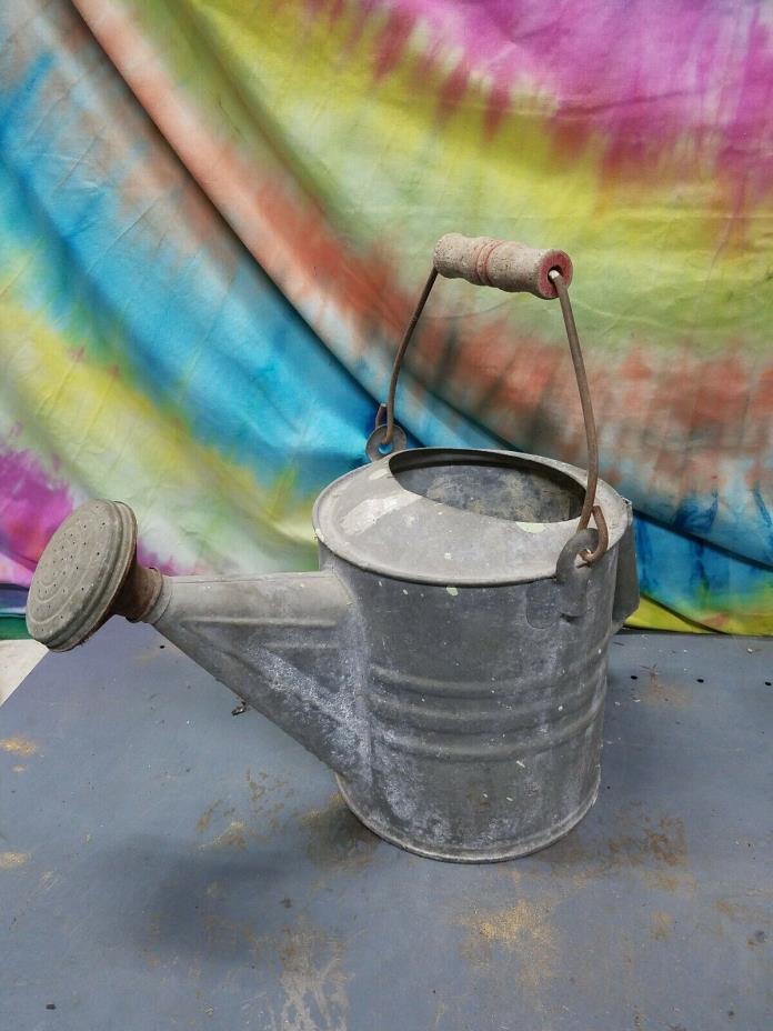 Vintage Galvanized Watering Can   Antique Metal Garden Rare Size Gardening