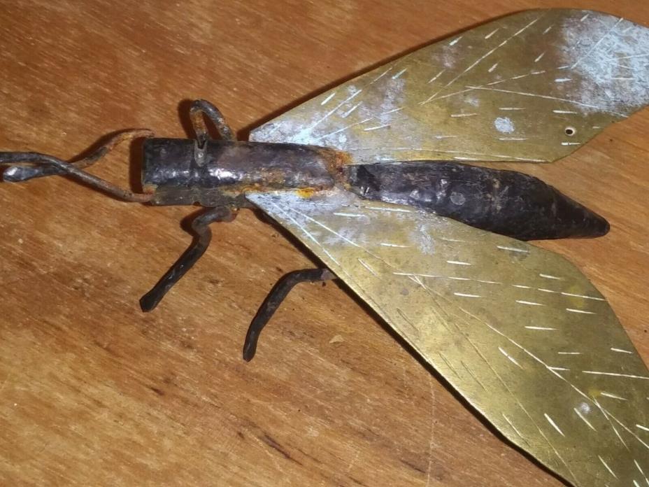 Antique Primitive Hand Wrought Bronze Winged Cicada Killer Steel Sculpture