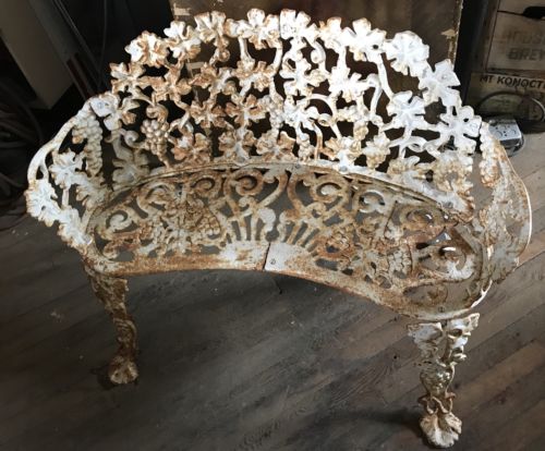 Vintage Antique Cast Iron Garden Porch Love Seat Chair White LOCAL PICKUP ONLY