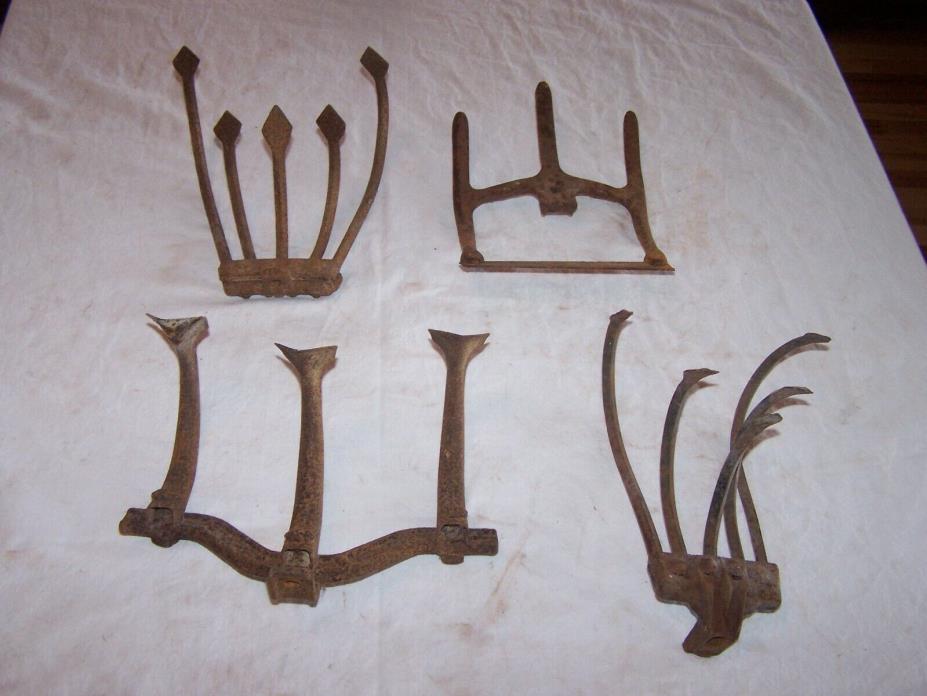 4 Vintage Rusty Cultivator Heads / Farm -Garden Tools - Repurpose Wall Hooks Art