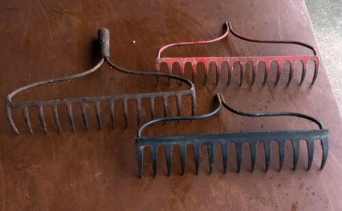 3 ( VERY NICE CONDITION )Vintage Rake Heads 14 Tine And Straight