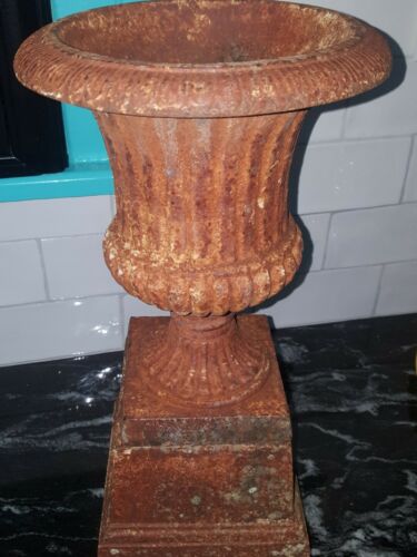 Authentic 19thC Victorian Cast Iron Garden Urn 1880s origin. Patina Tres Chic!