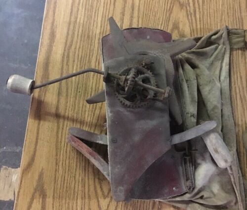 Vintage Seeder Wooden Hand Crank Metal Seed Spreader w/ Canvas Bag