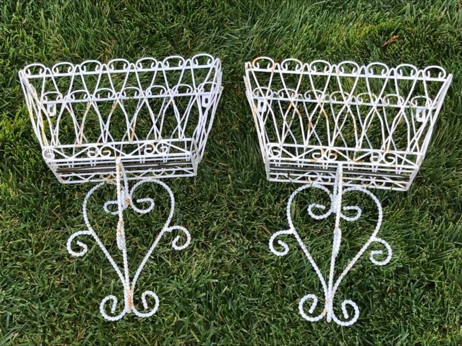 Pair of Vintage Wire Pnters Baskets Chippy Metal Garden
