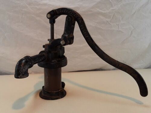 Antique Cast Iron Brass Sleeve Hand Pump Well Cistern ~CJ HARTLEY CO. Peoria ILL