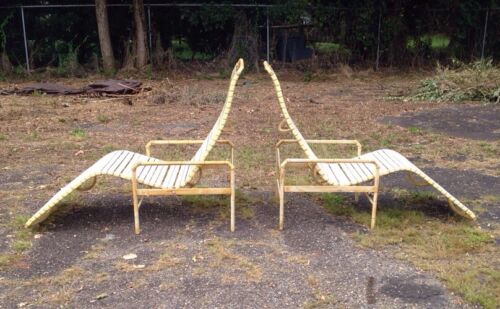 MCM Vintage Cast Aluminium Faux Bamboo Outdoor Lounge Chairs Woodard
