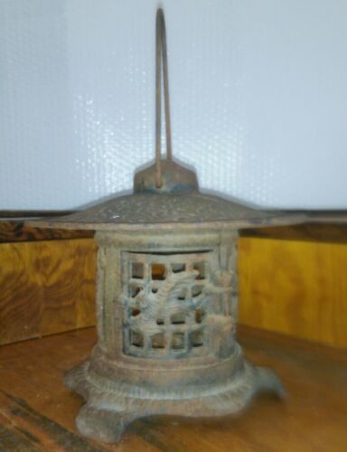 Vintage Cast Iron Japanese Pagoda Oriental Hanging Garden Lantern Candle Holder