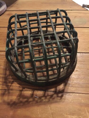 VINTAGE CAST IRON CAGE GREEN PLANT FLOWER FROG 5 1/8”