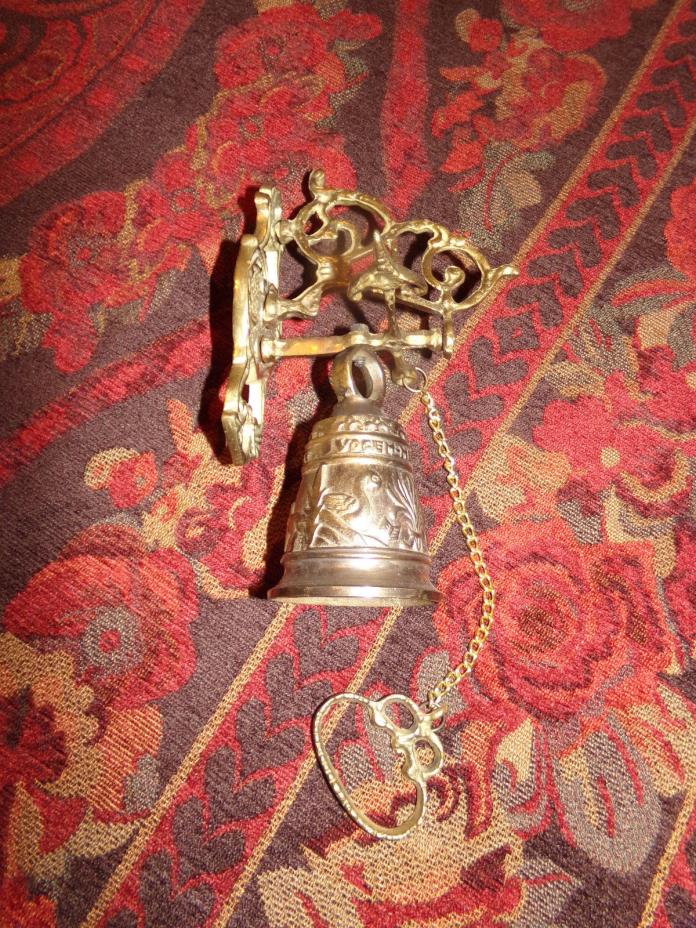 Vintage Ornate Brass Door Bell Wall Mounted W/Chain Vocem Meam Ouime Tangit