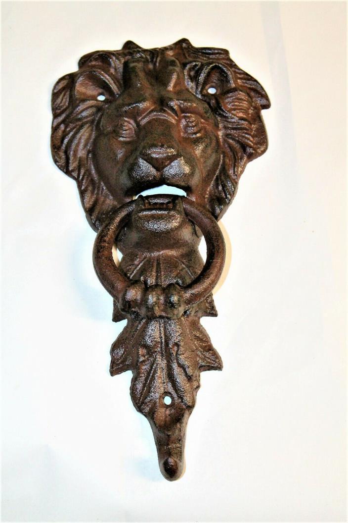 Cast Iron Rustic Lion Door Knocker Vintage Antique Style lions head front Rust
