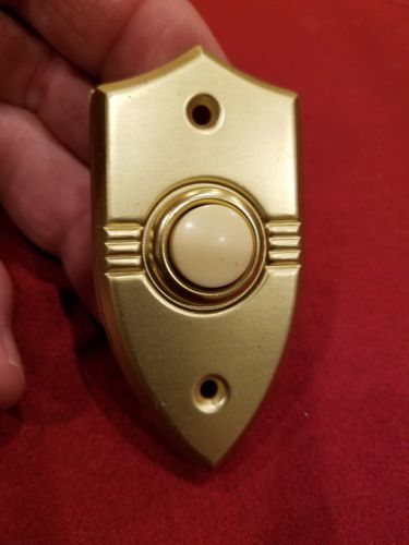 Vtg NuTone? Deco Gold Anodized Door Bell Push Button Shield Design   (119)