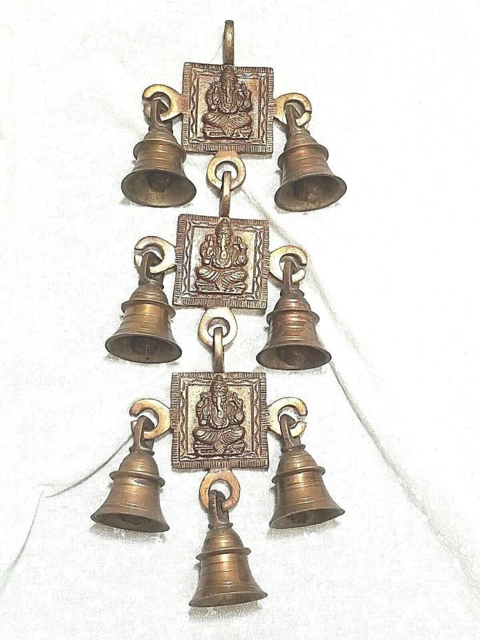 Vintage India Brass Gate Bell Featuring Ganesha 7 bells Total E5