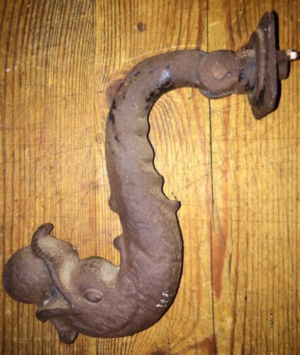 True Vintage Gothic Architecture Large Cast Iron Dolphin Door Knocker - ENGLAND