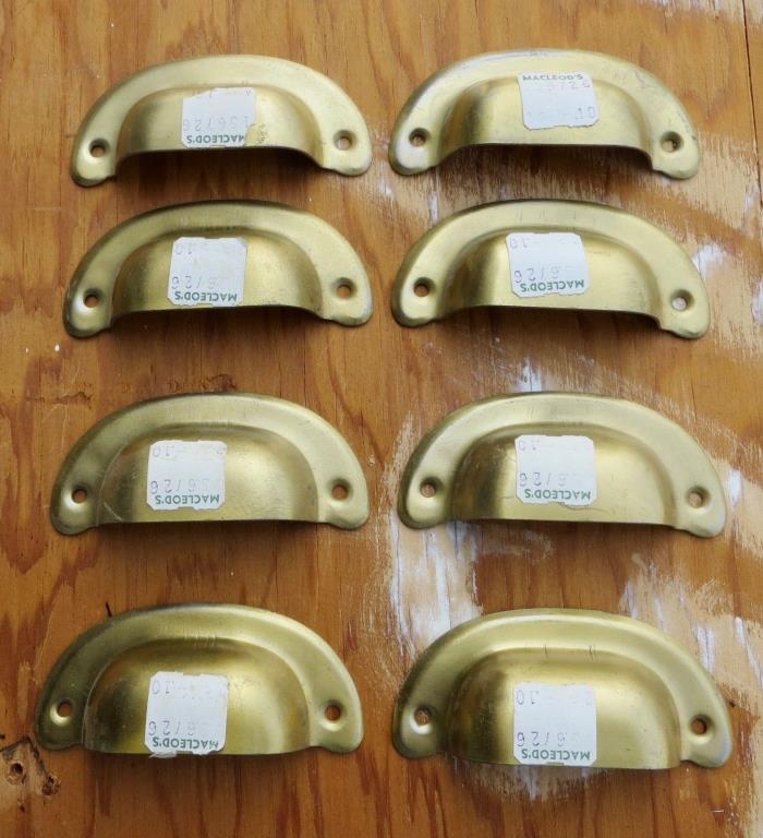 VTG. SET of 8 DRAWER CUP HANDLES / PULLS RUSTIC BRASS TONED STEEL N.O.S. NICE