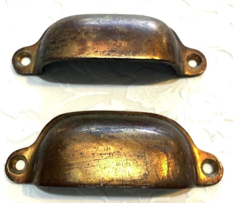 Antique Bronze Cup Drawer Pull Pair