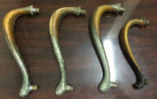 VINTAGE HEAVY BRASS DOOR PULL HANDLES Lot Of (4), Old, Curved Shape