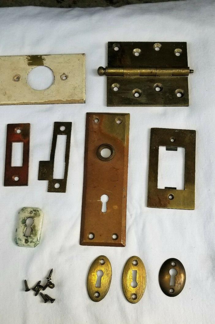 Antique Vintage  Brass Escutcheons ,Strike Plates, Spindles