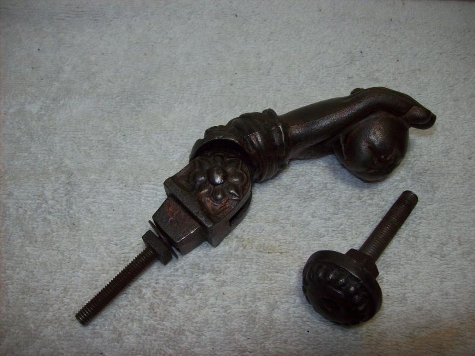 french door knocker 19th century cast iron hand holding a ball heavy  COMPLETE