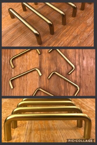 6 Handles Pulls Arch Brass Tone Cabinet Drawer Kitchen Bin Mid Century Vintage