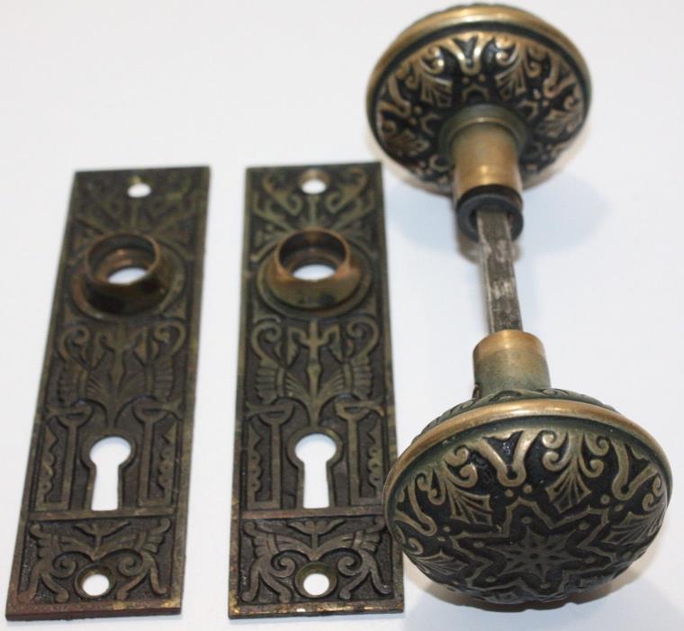 Antique Victorian Eastlake Brass Doorknob set and Face Plates. Beautiful!!!