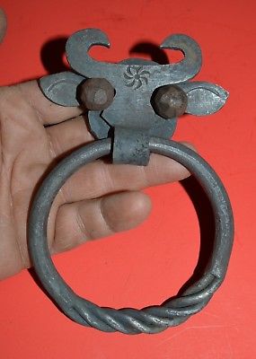 Door Pull Handle, Wrought Iron Longhorne Bull Ring, with Ball Screws, Handmade