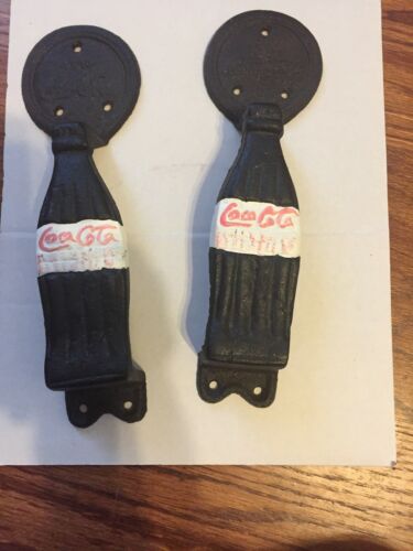 Set of 2 Vintage Cast iron Coca Cola Bottle Shaped Door Handle 10