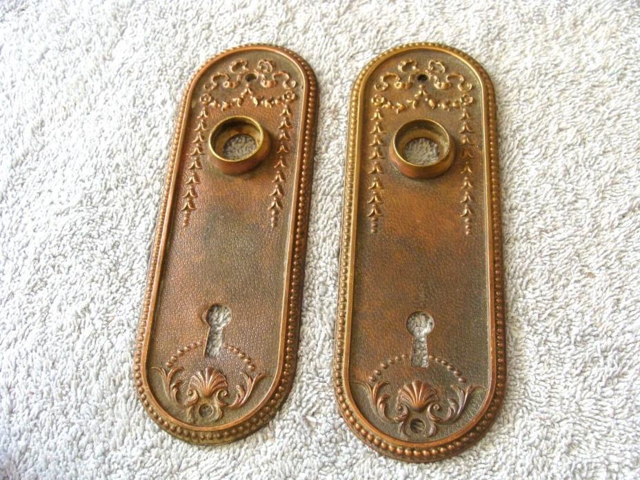 1890's Antique DOOR PLATES Solid Brass Copper ART NOUVEAU Style Original ORNATE