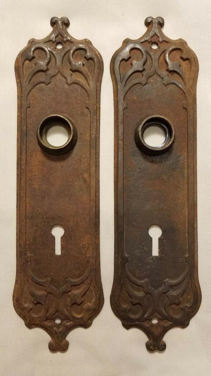RARE Tudor Gothic Antique Door Plates (2) 