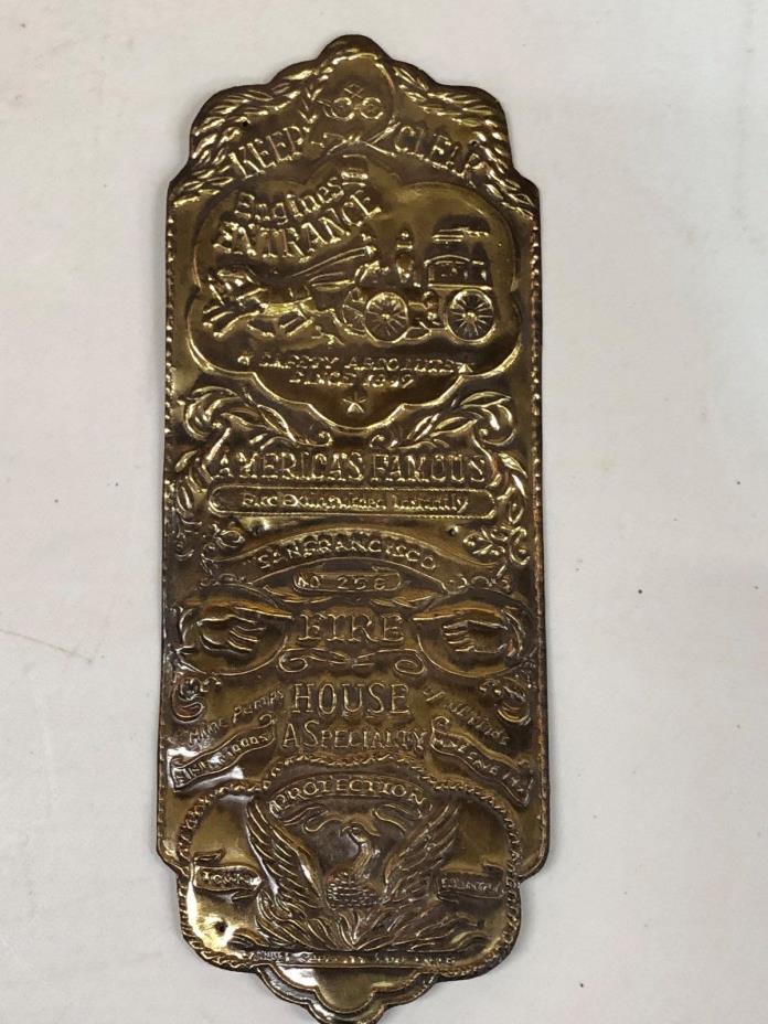 BRASS High Relief Heavily Embossed Door Push Plate ? Fire House Protection Old