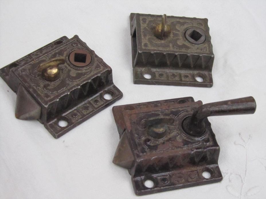 3 Antique Vintage Ornate Door Locks Hardware Parts Stuff - Marked Sargent