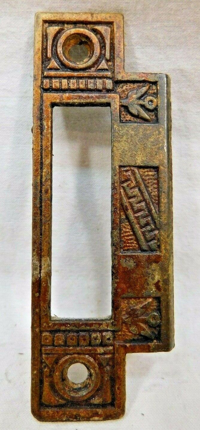 1800's Antique DOOR Strike Plate EASTLAKE Original Copper / Black Finish ORNATE