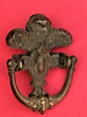 Antique DRAWER PULL Salvaged SOLID BRASS Ornate HINGED