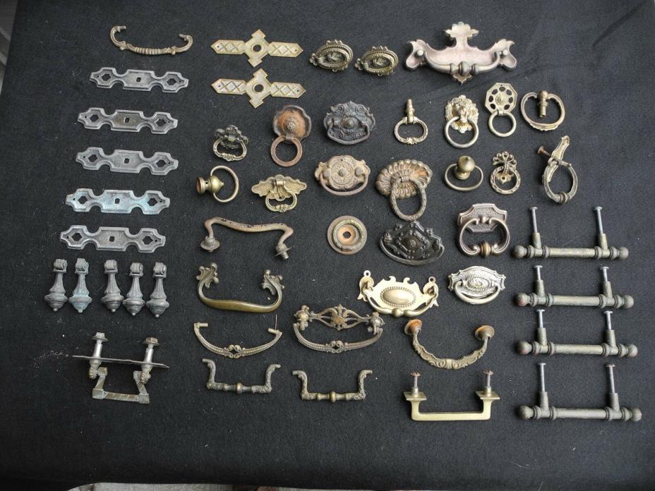 Lot  48 Antique Victorian Drawer Pulls Back Plates Handles Hardware Ornate Brass