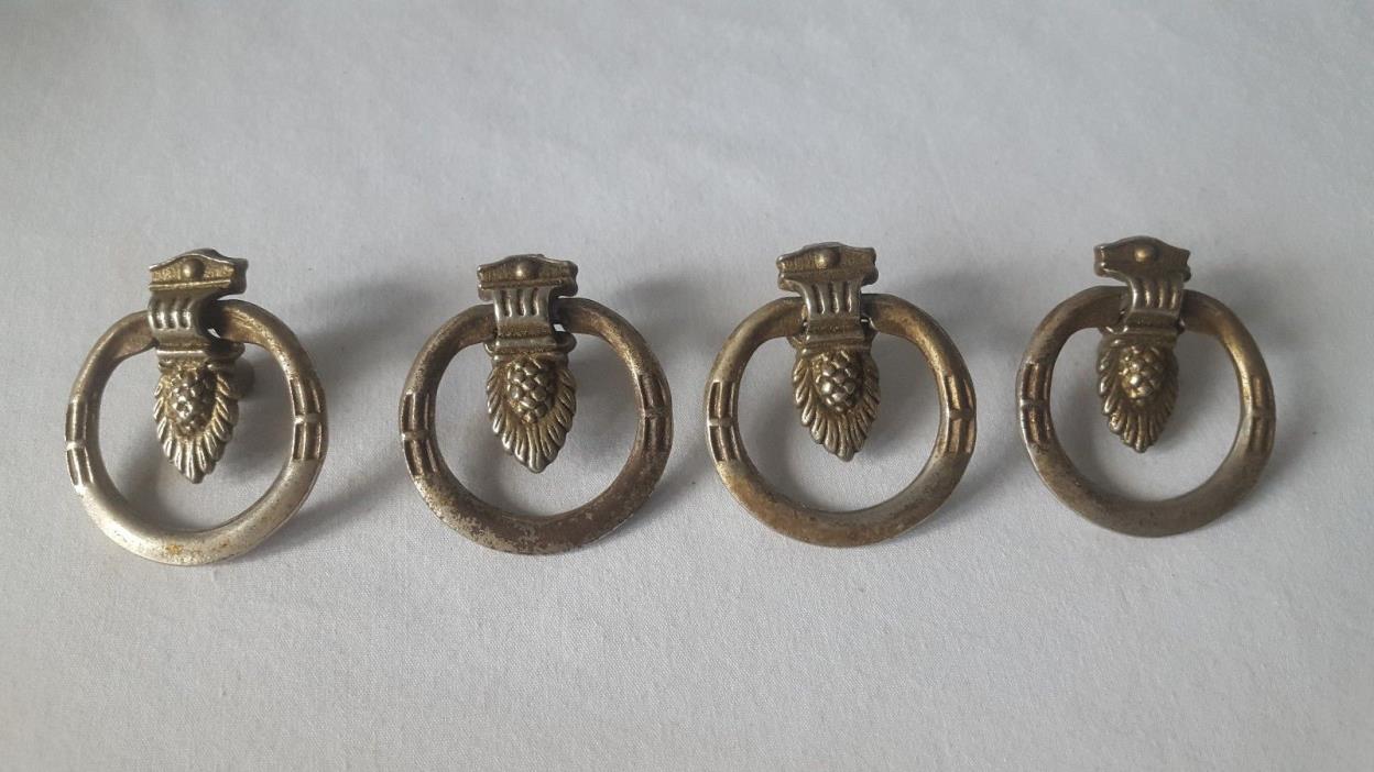 Vintage Antique Lot of 4 Art Deco Drawer Pull Ring Hinged Handles Restoration