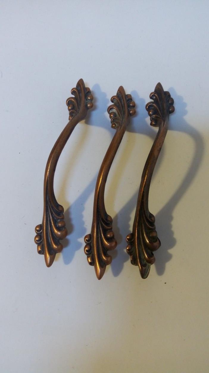 Set of 3 Vintage 3 Inch RD 1963 Brass Ornate Drawer Cabinet Bar Pull  CANADA