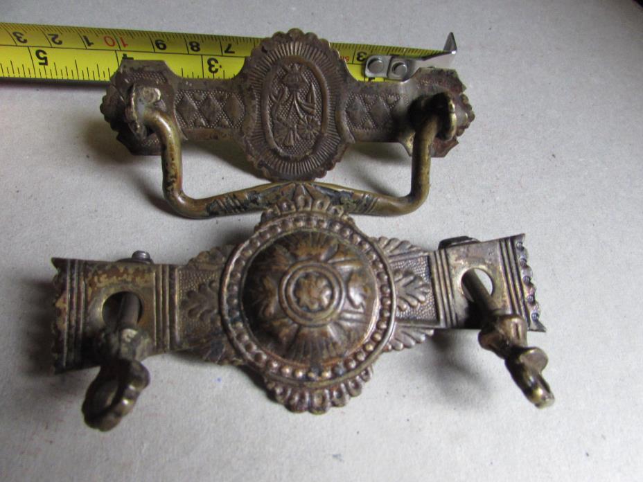 Victorian Brass Furniture or Cabinet Handle & Brass Cabinet Plate 2 pcs 4