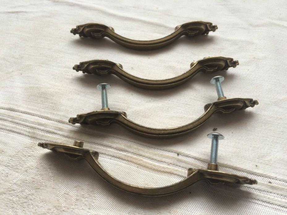 4 Vintage Brass Draw Handles Pulls Antique FREE SHIPPING