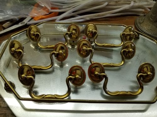 set of 6 vintage Swan  Neck brass pulls handles