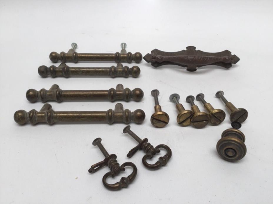 13 Vintage Brass Drawer Pulls Different Antique Bronze Nail Head Key