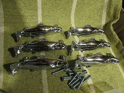 6 Trout Drawer Pulls Handle Chrome Finish New Old Stock With Mounting Screws