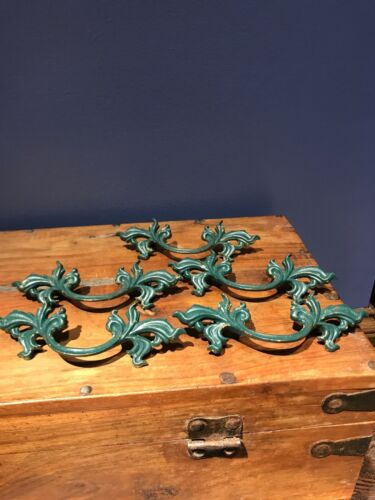 Antique Brass Door Cabinet Pulls, Lot Of 5, Leaf, P1751, “B Company”