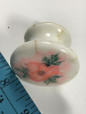 Antique Porcelain Hand-Painted Flower Drawer Pull